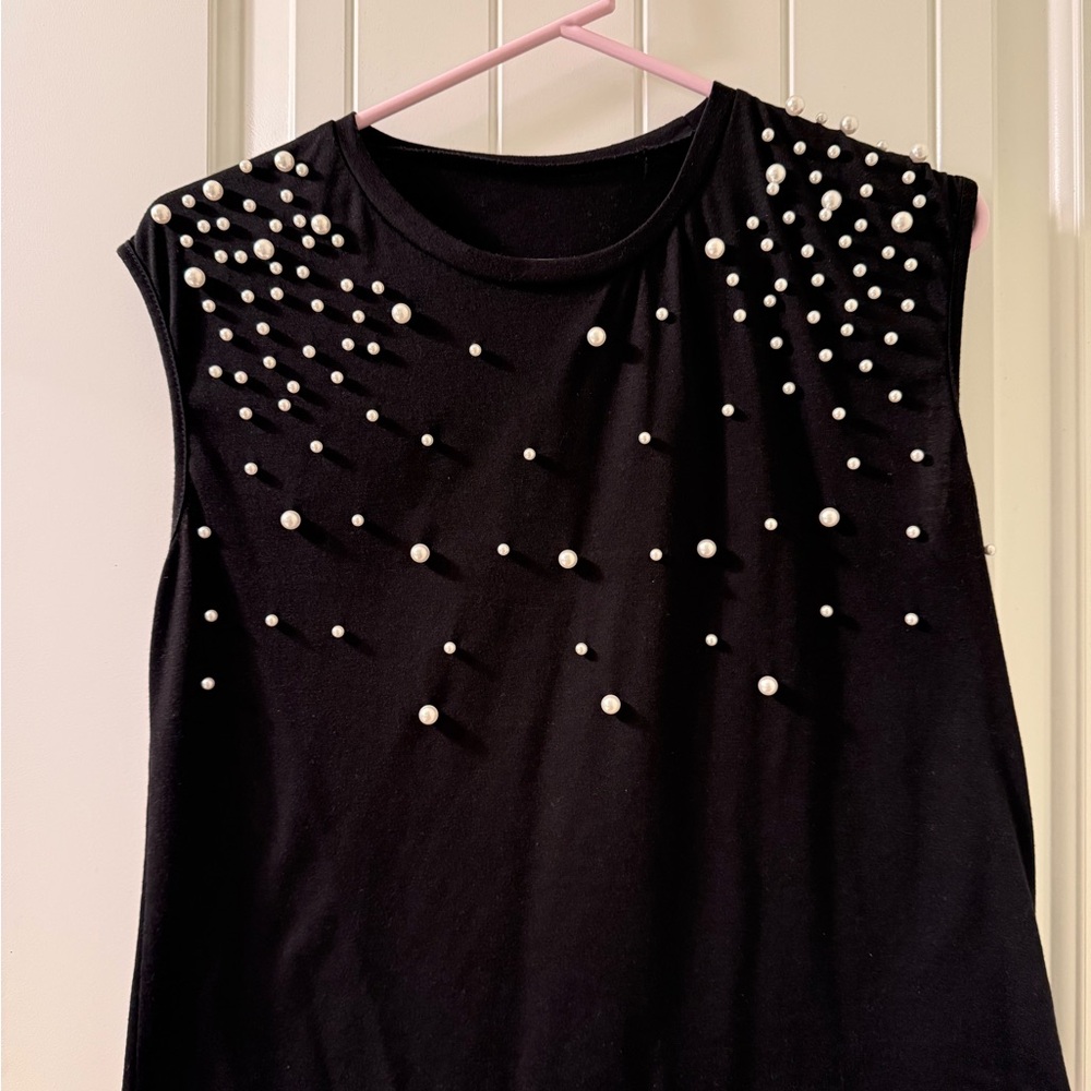 Black Pearl-Studded Muscle Tee